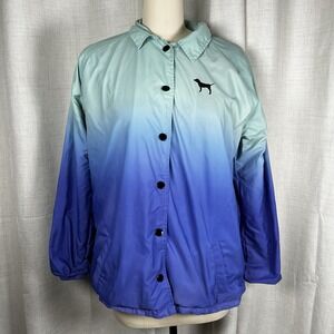 Victoria's Secret Pink Ombre Dip Dye Snap‎ Front Jacket Seafoam Blue Teal Medium